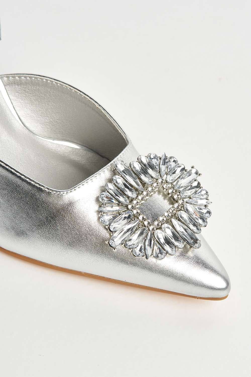Amira Diamante Brooch Sling Back Court Shoes in Silver - Image 6