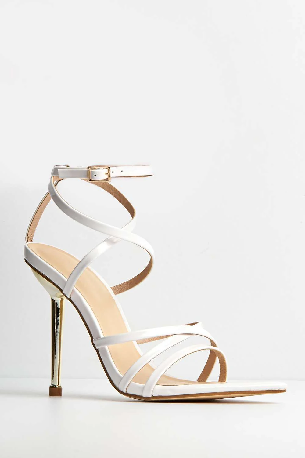 Amirah Strappy Pointed Toe High Heels in White - Image 4