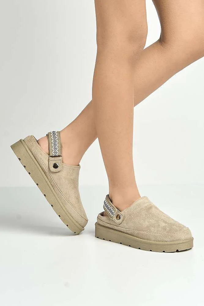 Amybeth Embroidered Velcro Back Strap Slippers in Mushroom - Image 2