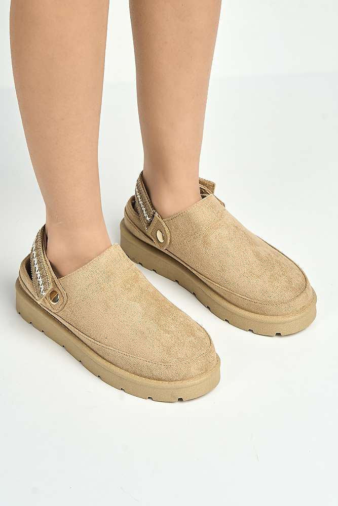 Amybeth Embroidered Velcro Back Strap Slippers in Sand