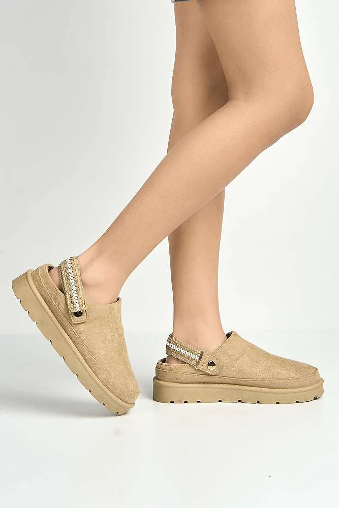 Amybeth Embroidered Velcro Back Strap Slippers in Sand - Image 3