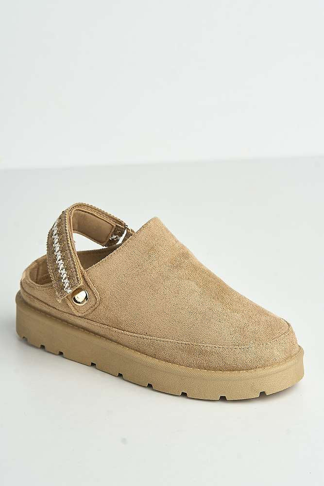 Amybeth Embroidered Velcro Back Strap Slippers in Sand - Image 4