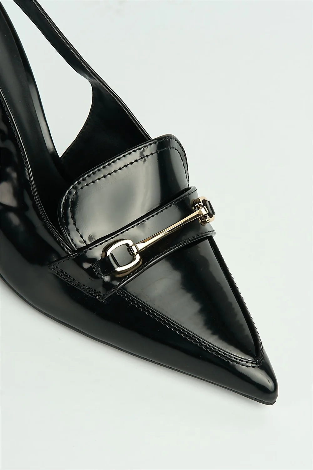 Anastasia Horsebit Detail Pointed Toe Anklestrap Court Shoes in Black - Image 6