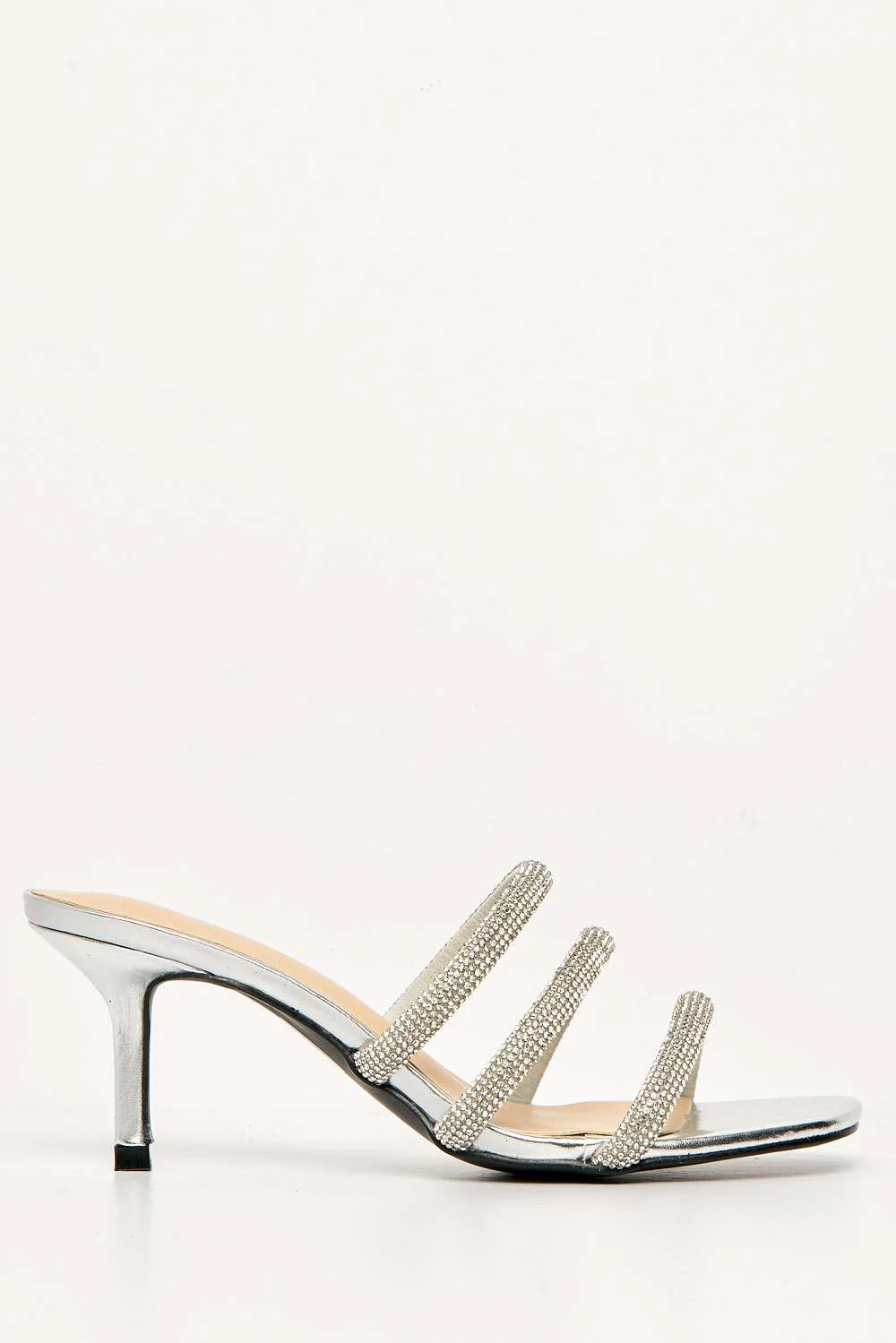 Andrena 3 Strap Diamante Mule in Silver - Image 4