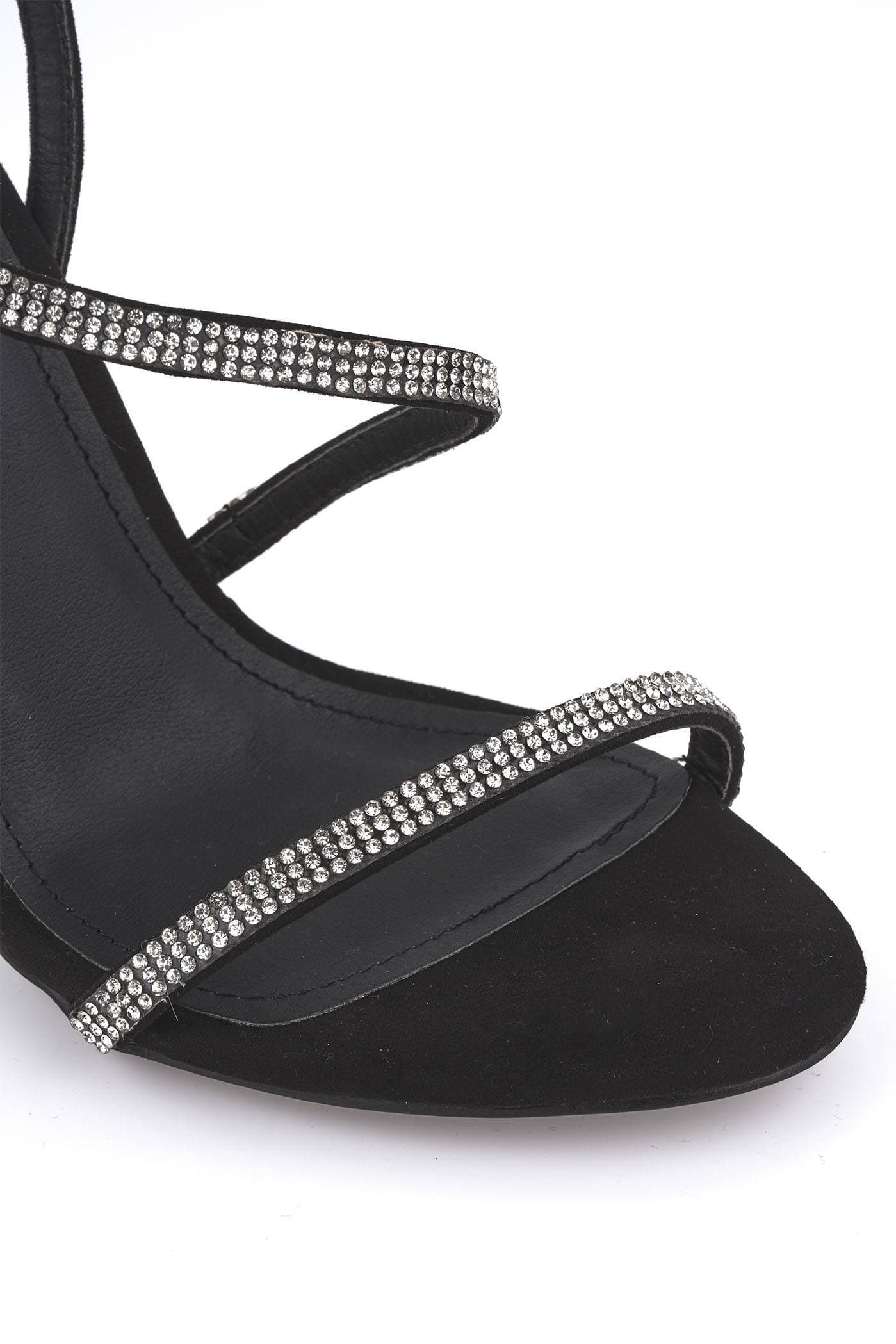 Savannah Anklestrap Diamante High Heel in Black Suede - Image 6