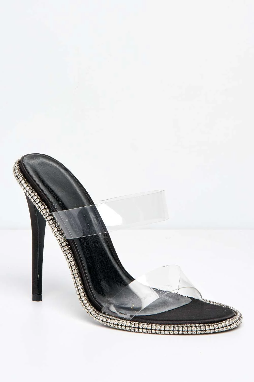 Anneli Diamante Embellished Edges Perspex Heeled Mules in Black - Image 4