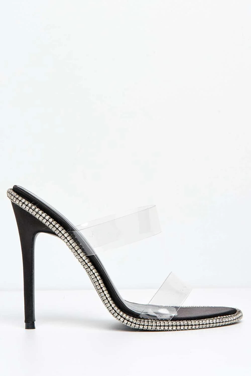 Anneli Diamante Embellished Edges Perspex Heeled Mules in Black - Image 5