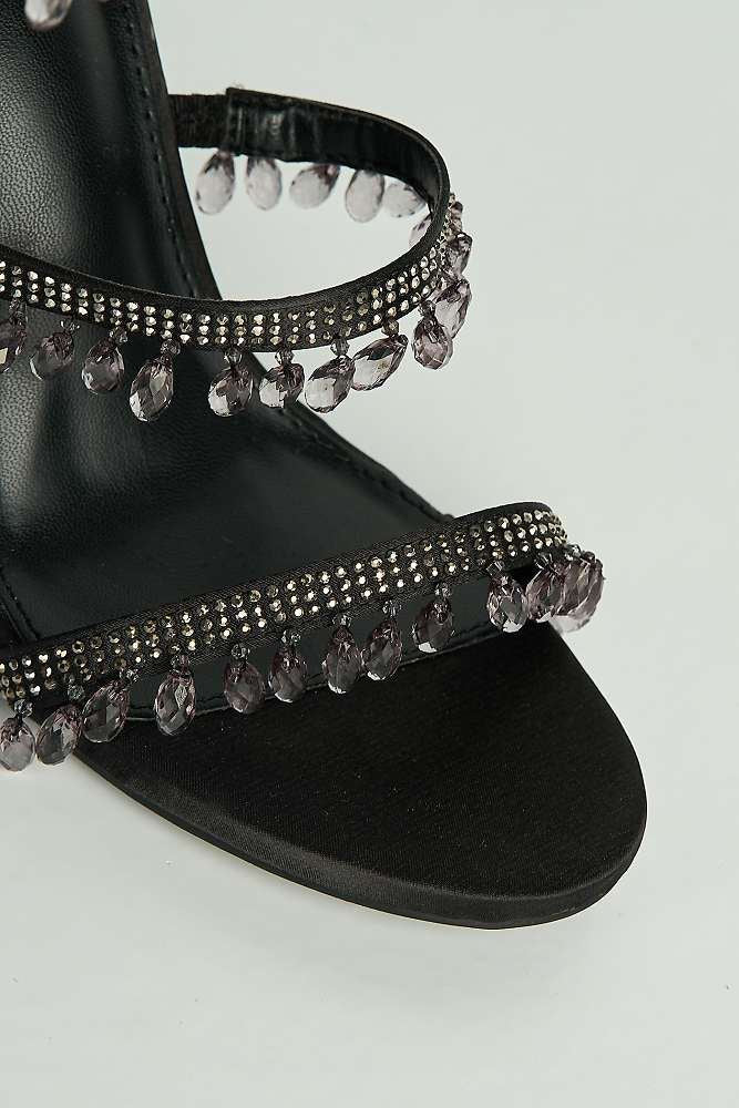 Annette Diamante & Crystal Droplets Embellished Heeled Sandals in Black - Image 5