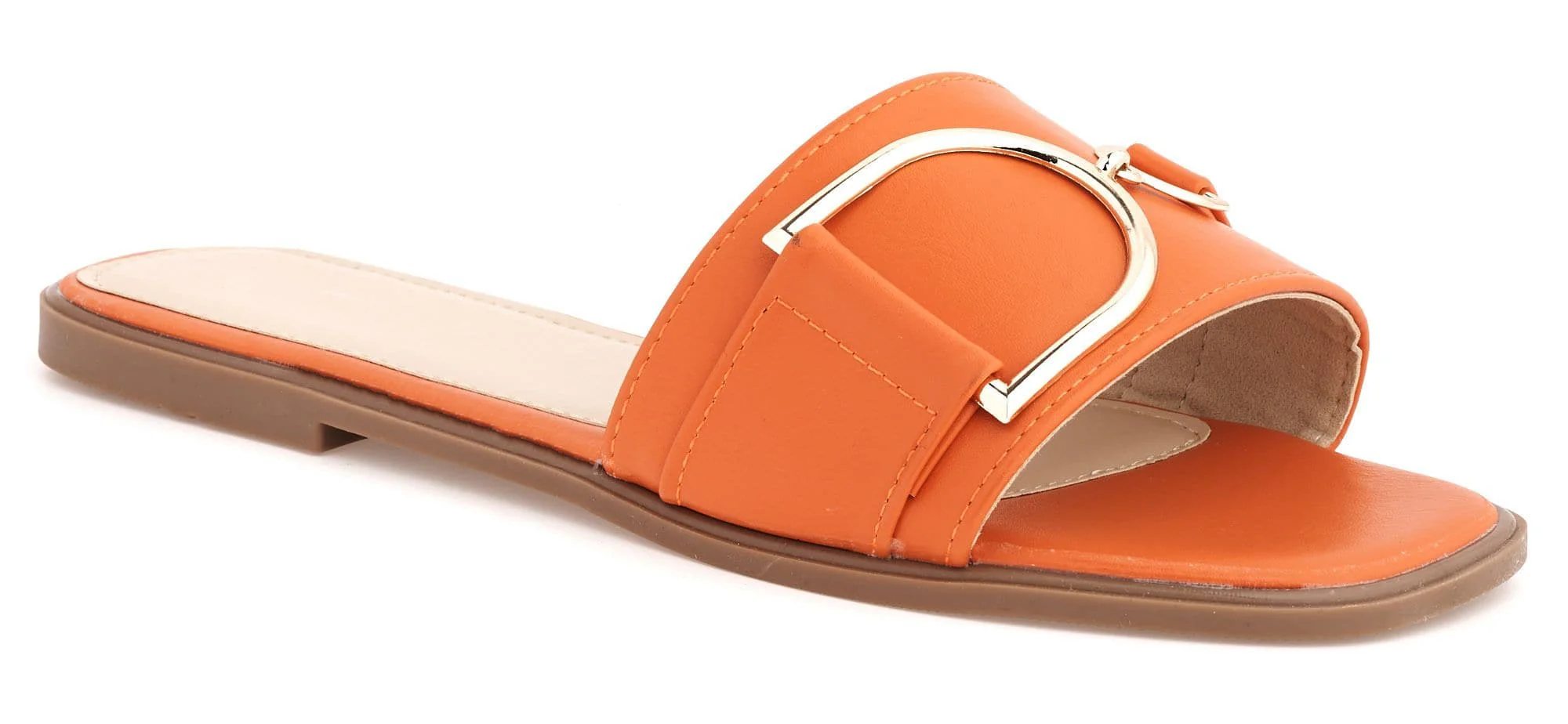 Arabella Gold Finish D link Open Toe Sliders in Orange - Image 5