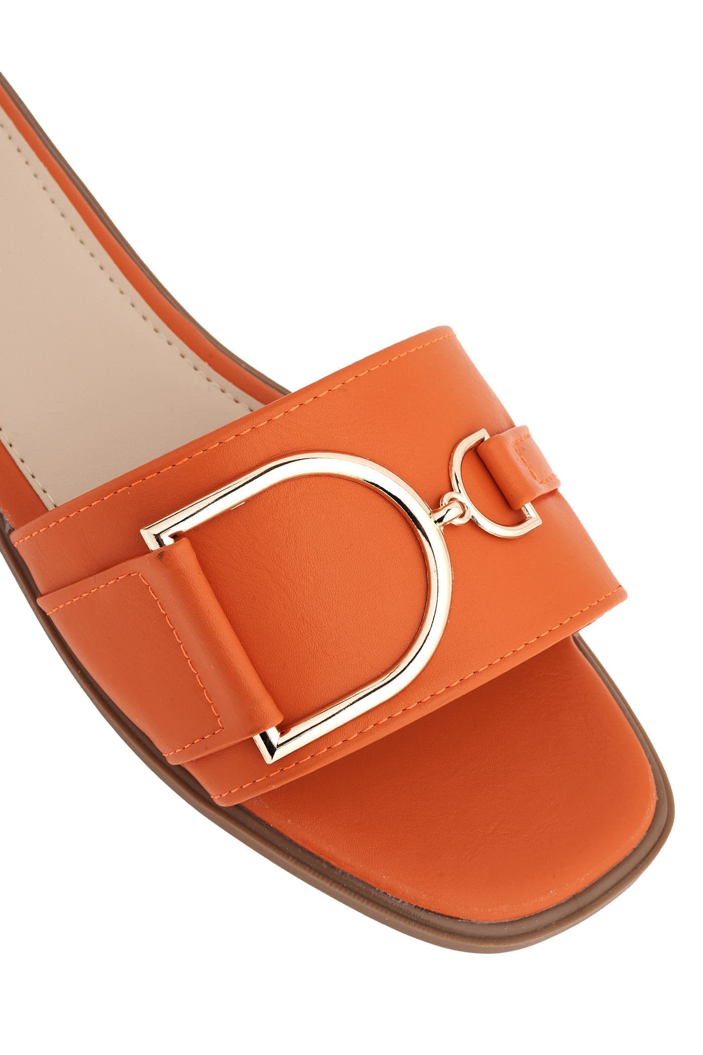 Arabella Gold Finish D link Open Toe Sliders in Orange - Image 6