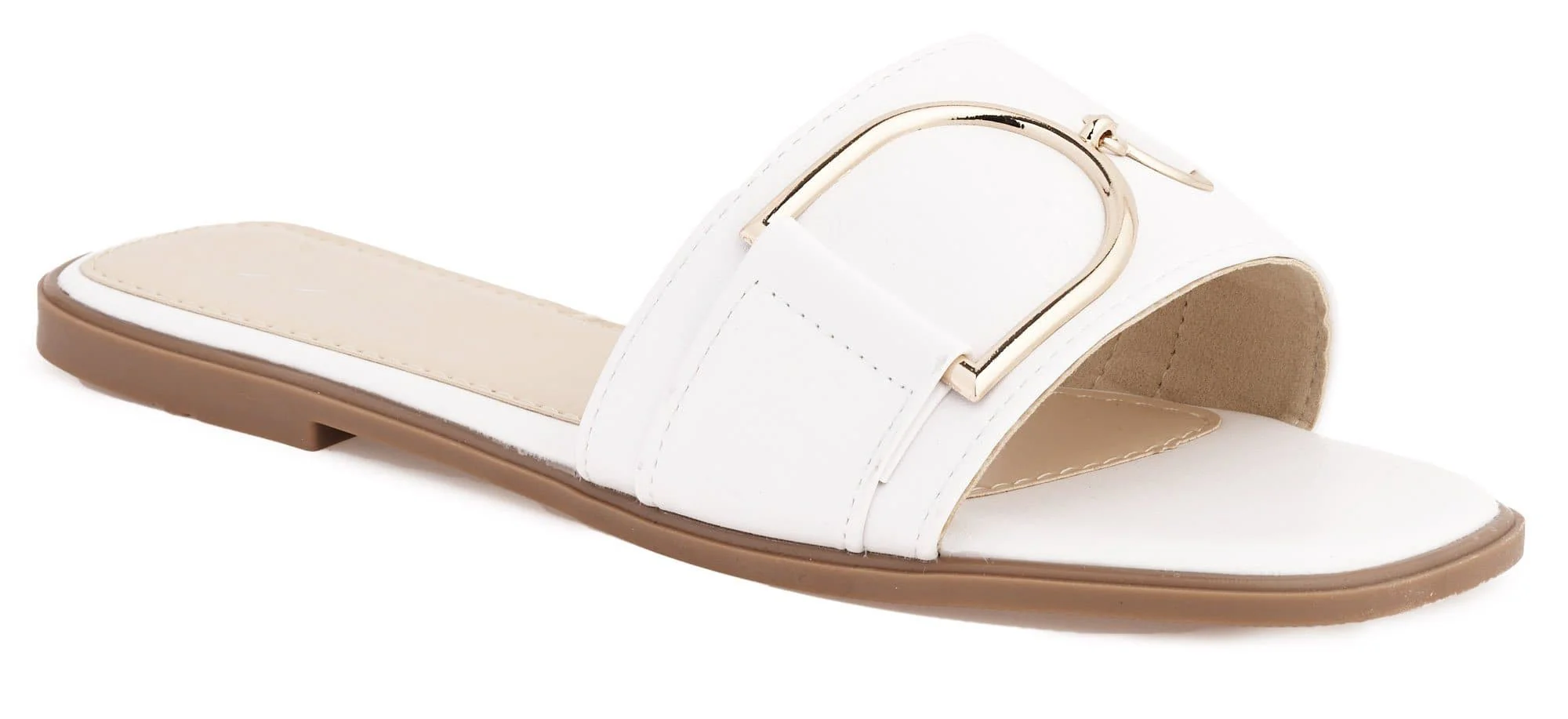 Arabella Gold Finish D link Open Toe Sliders in White - Image 6