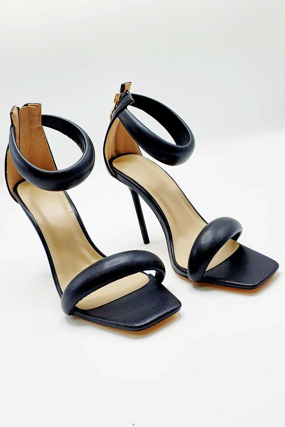 Ardeen Padded Stiletto Square Toe Heels in Black