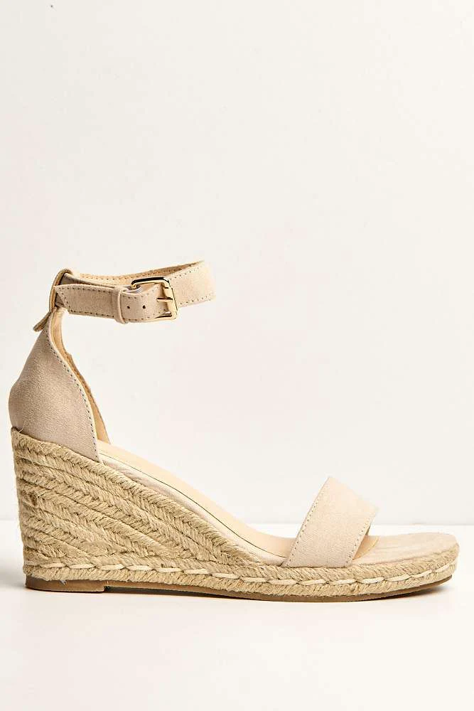Aria Anklestrap Open Toe Wedges in Nude - Image 4