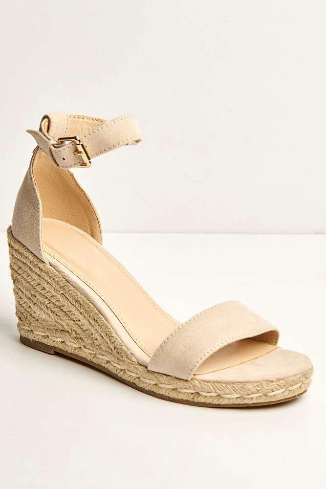 Aria Anklestrap Open Toe Wedges in Nude - Image 5