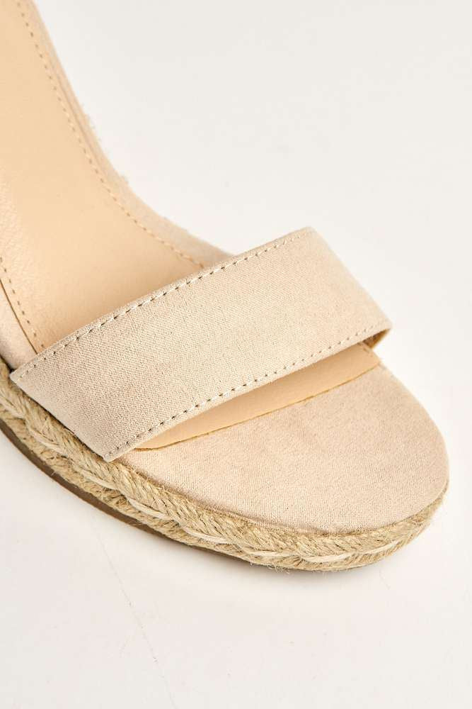 Aria Anklestrap Open Toe Wedges in Nude - Image 6