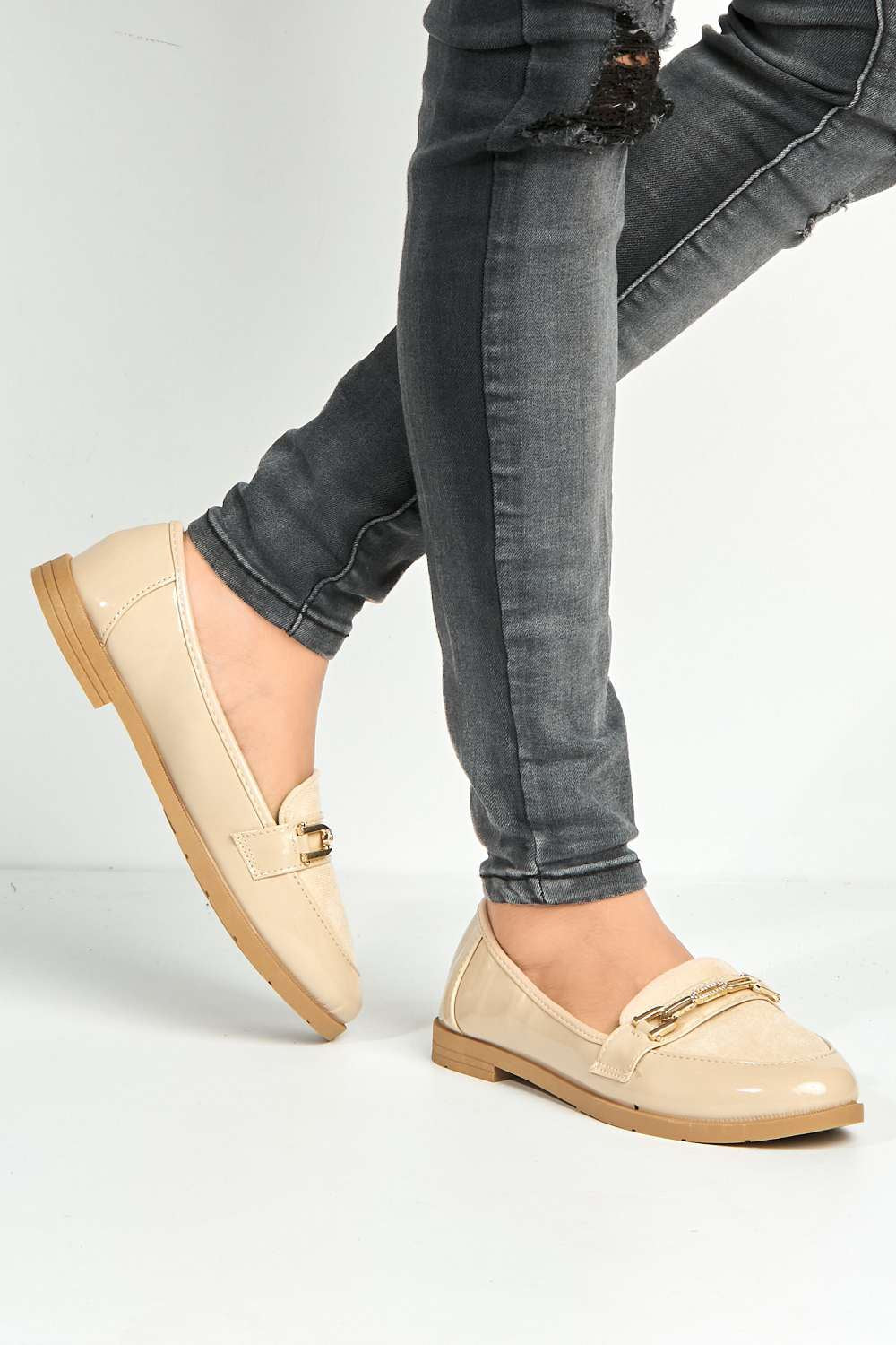 Ariee Diamante Detail Loafers in Beige - Image 2