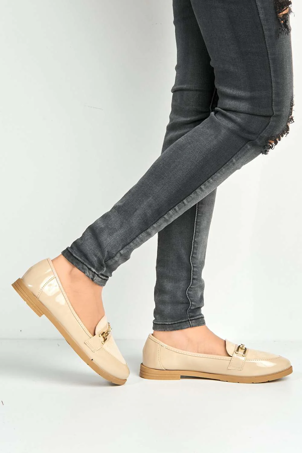 Ariee Diamante Detail Loafers in Beige - Image 3