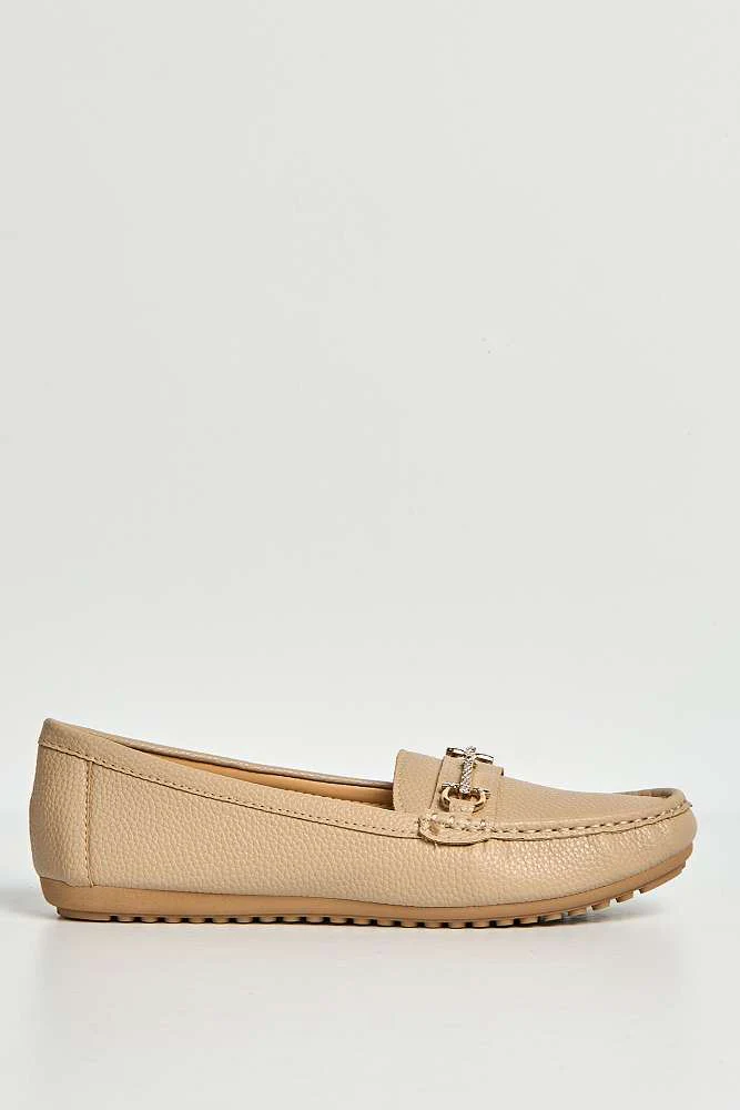 Arietty Diamante Horsebit Detail Slip On Loafers in Beige - Image 6