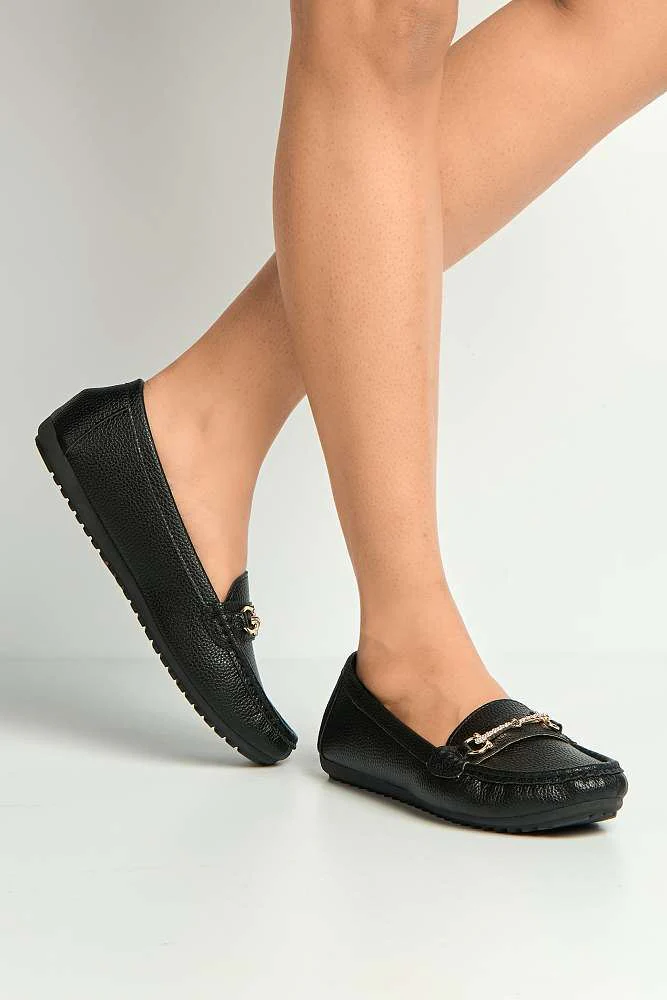 Arietty Diamante Horsebit Detail Slip On Loafers in Black