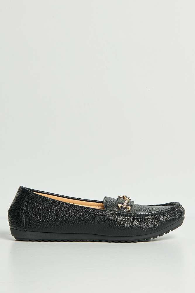 Arietty Diamante Horsebit Detail Slip On Loafers in Black - Image 6