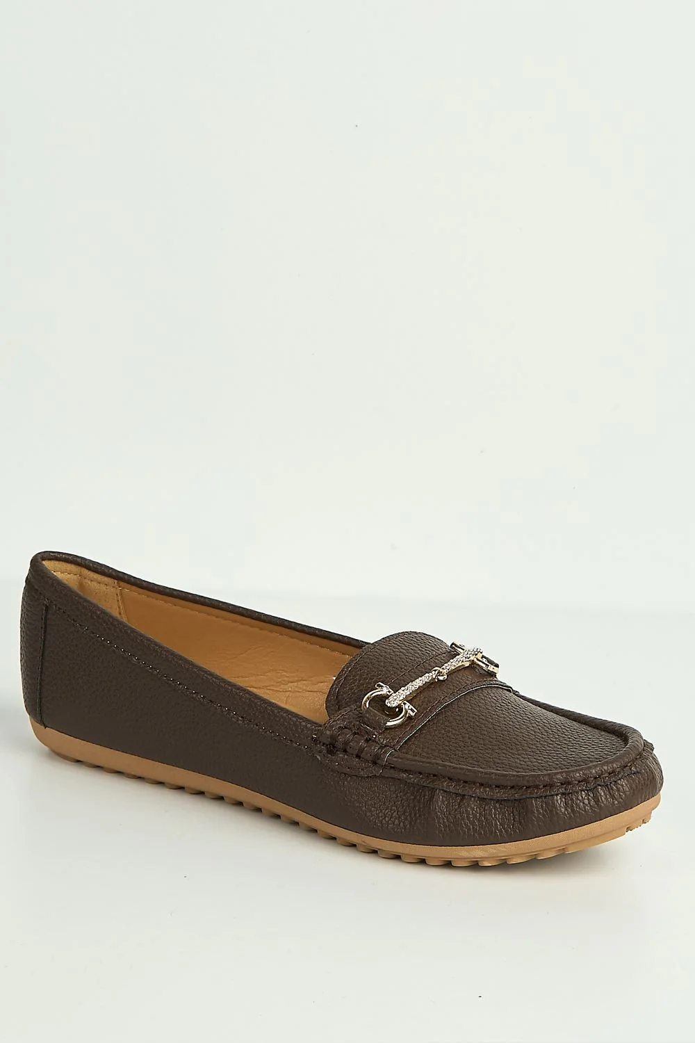 Arietty Diamante Horsebit Detail Slip On Loafers in Brown - Image 4
