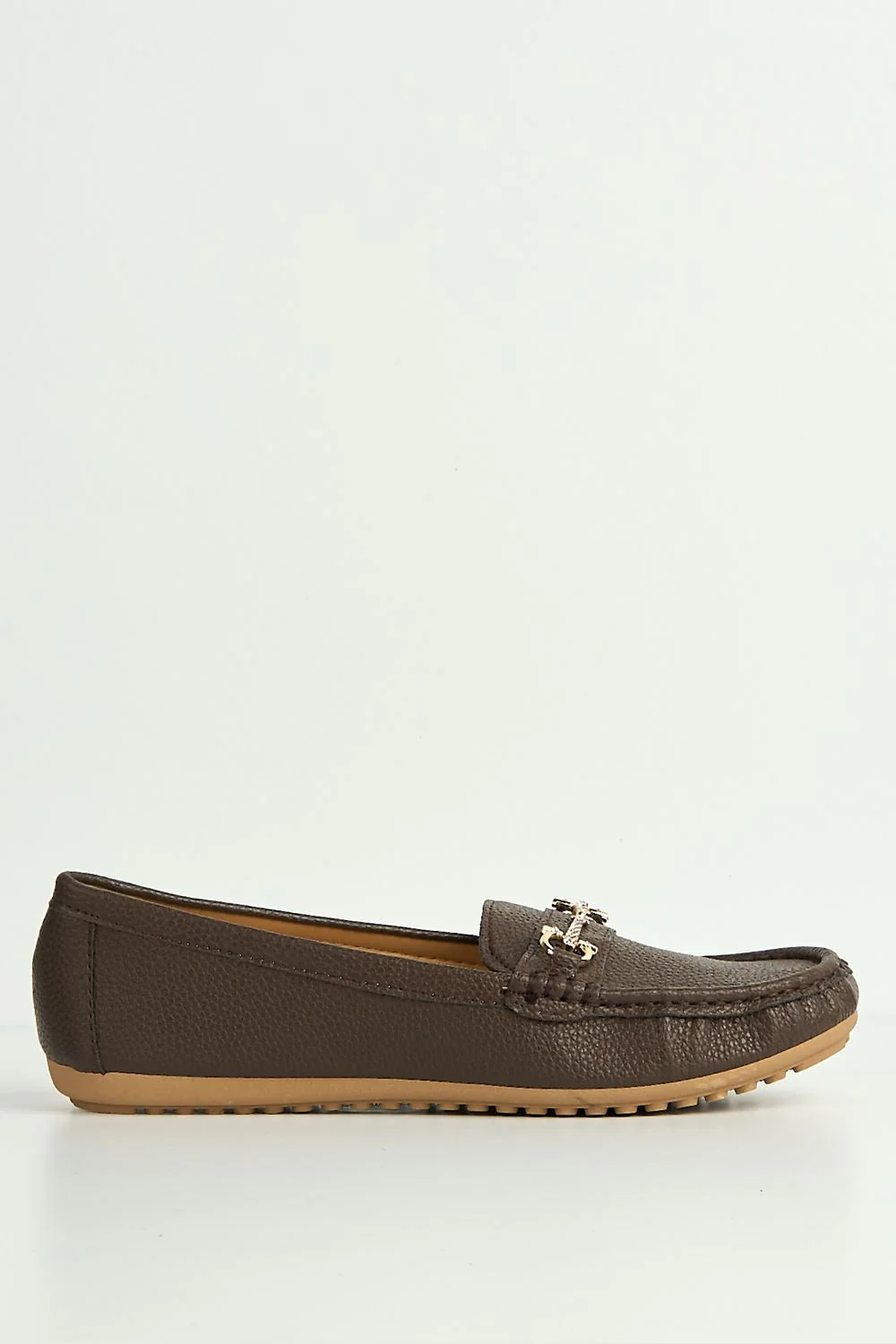 Arietty Diamante Horsebit Detail Slip On Loafers in Brown - Image 5