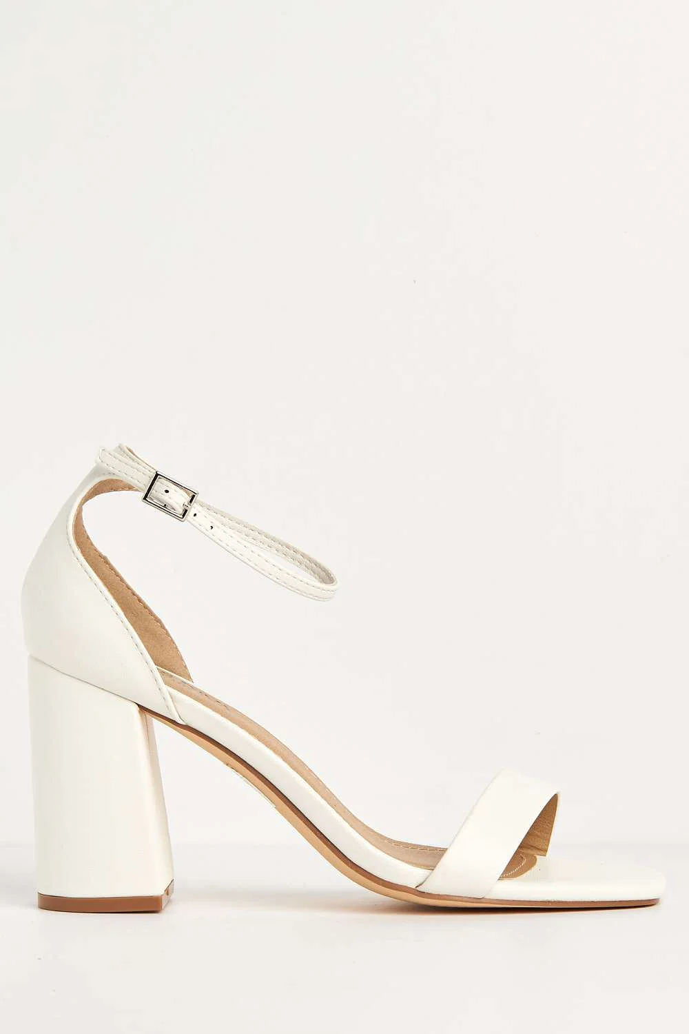 Arlie Square Toe Ankle Strap Block Heel Sandals in White Matt - Image 5