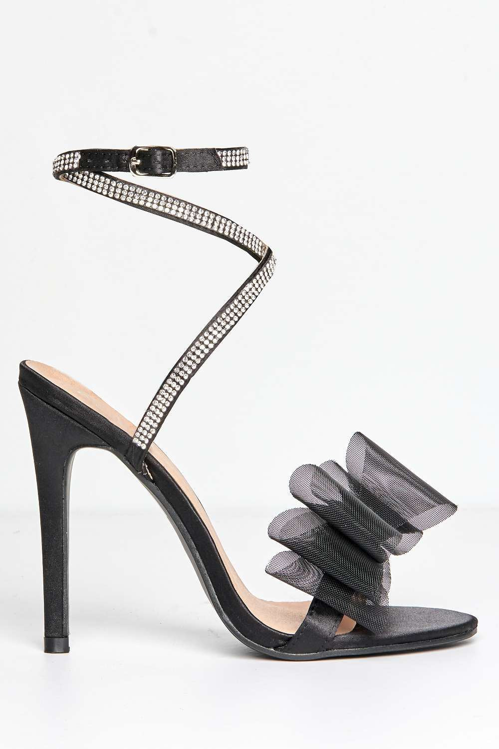 Aryanna Diamante Embellished Strap Bow Detail Heeled Sandals in Black - Image 3