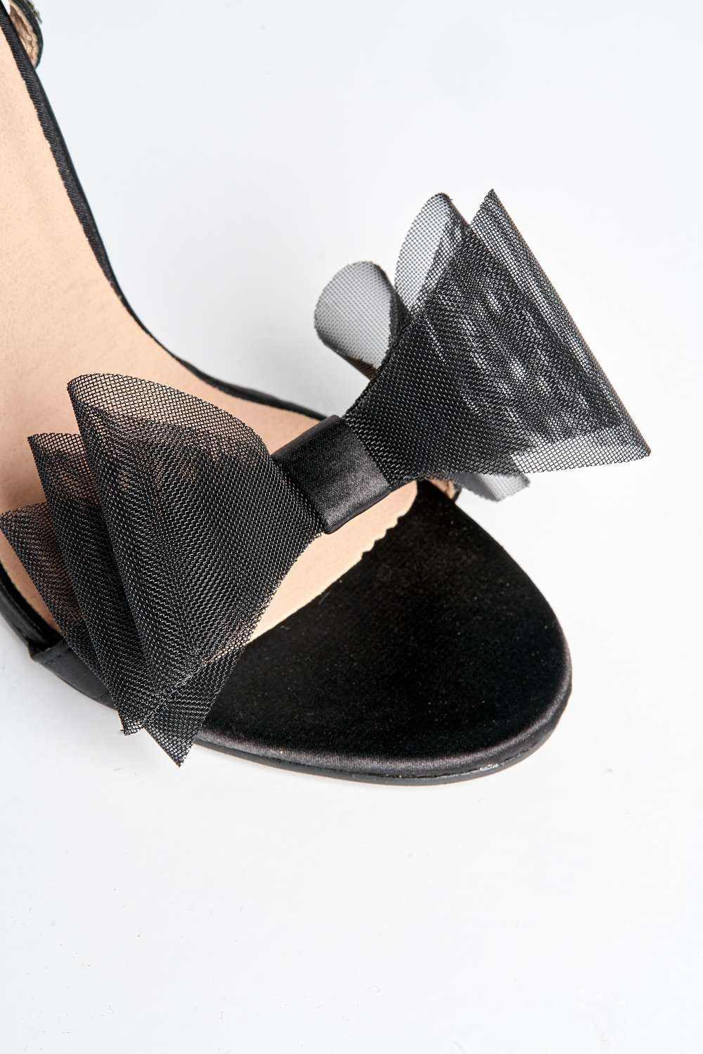 Aryanna Diamante Embellished Strap Bow Detail Heeled Sandals in Black - Image 4