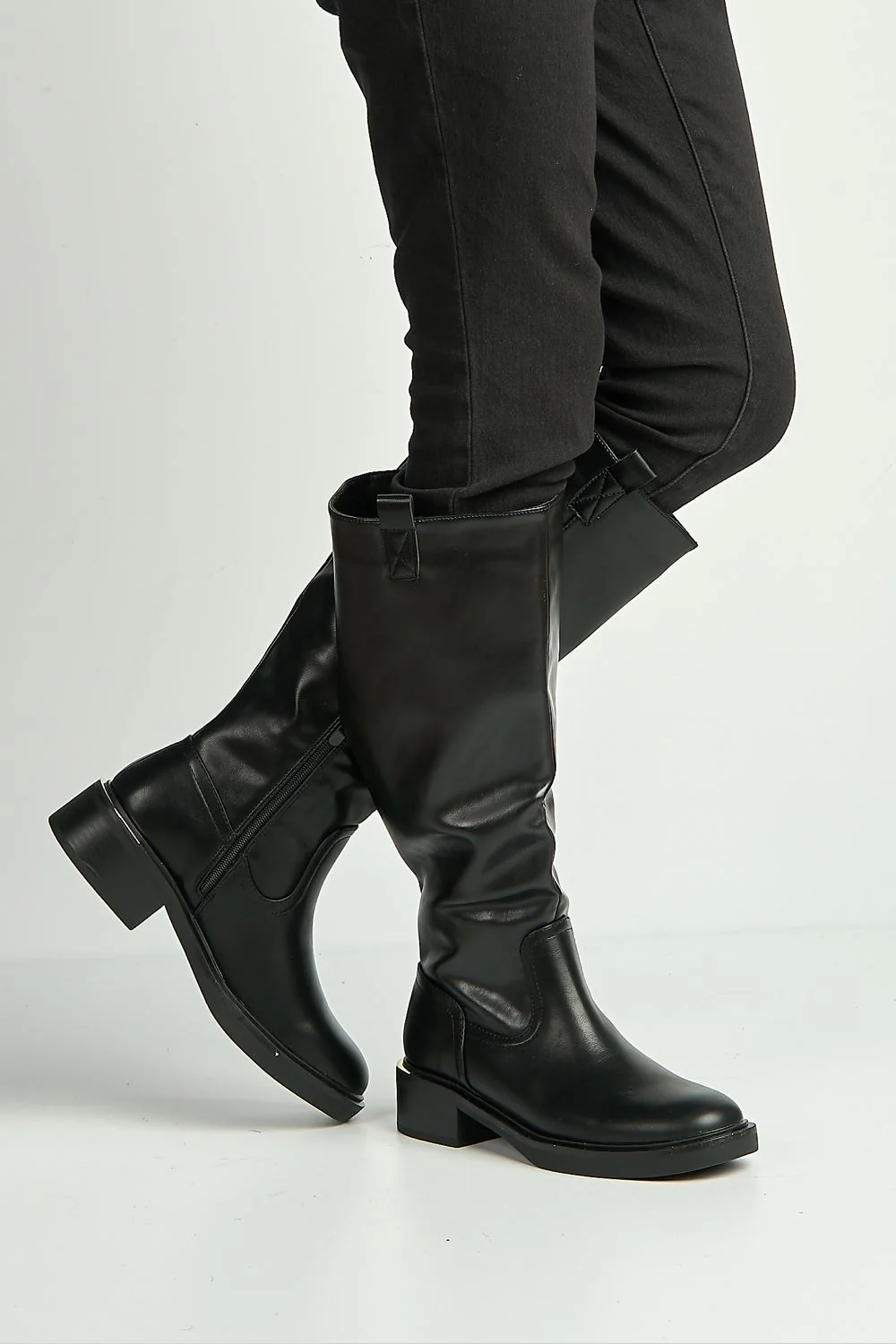 Asasia Round Toe Knee High Boots in Black - Image 2