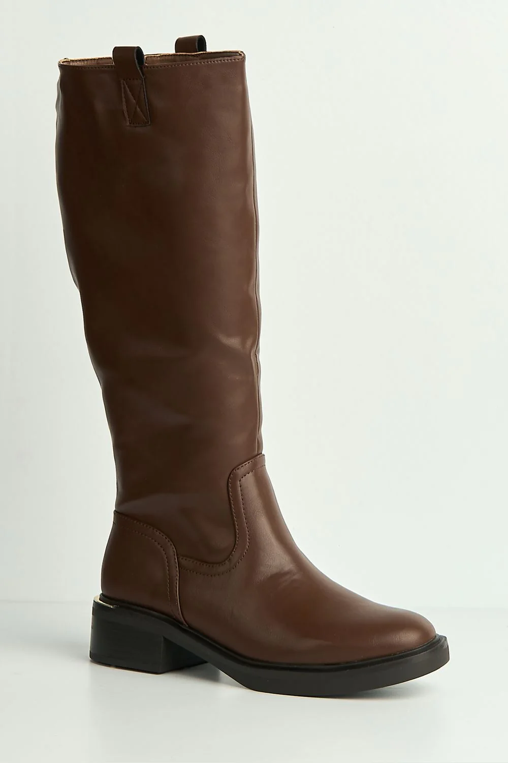 Asasia Round Toe Knee High Boots in Chocolate - Image 4