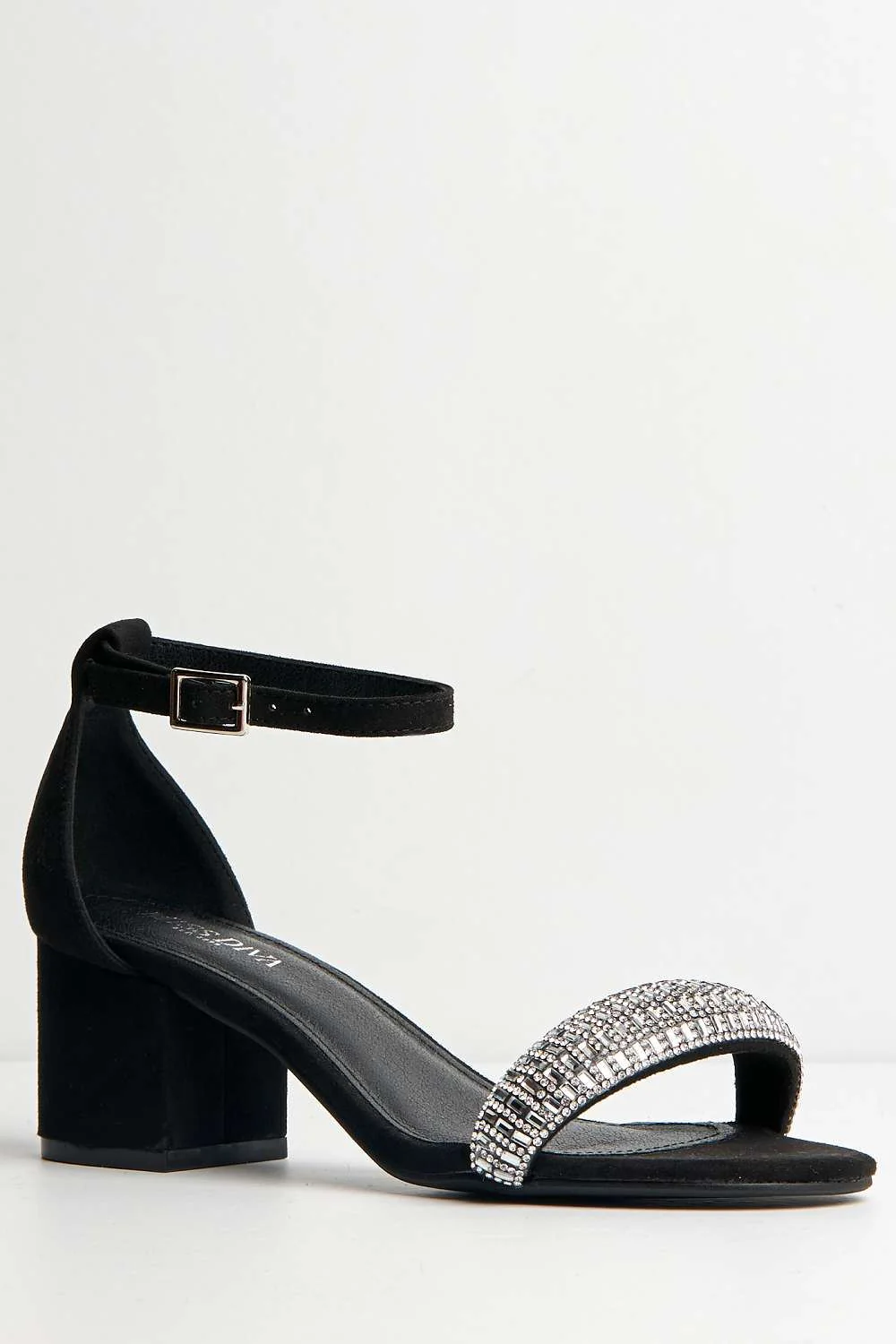 Ashley Low Block Heel Diamante Sandal in Black Suede - Image 4