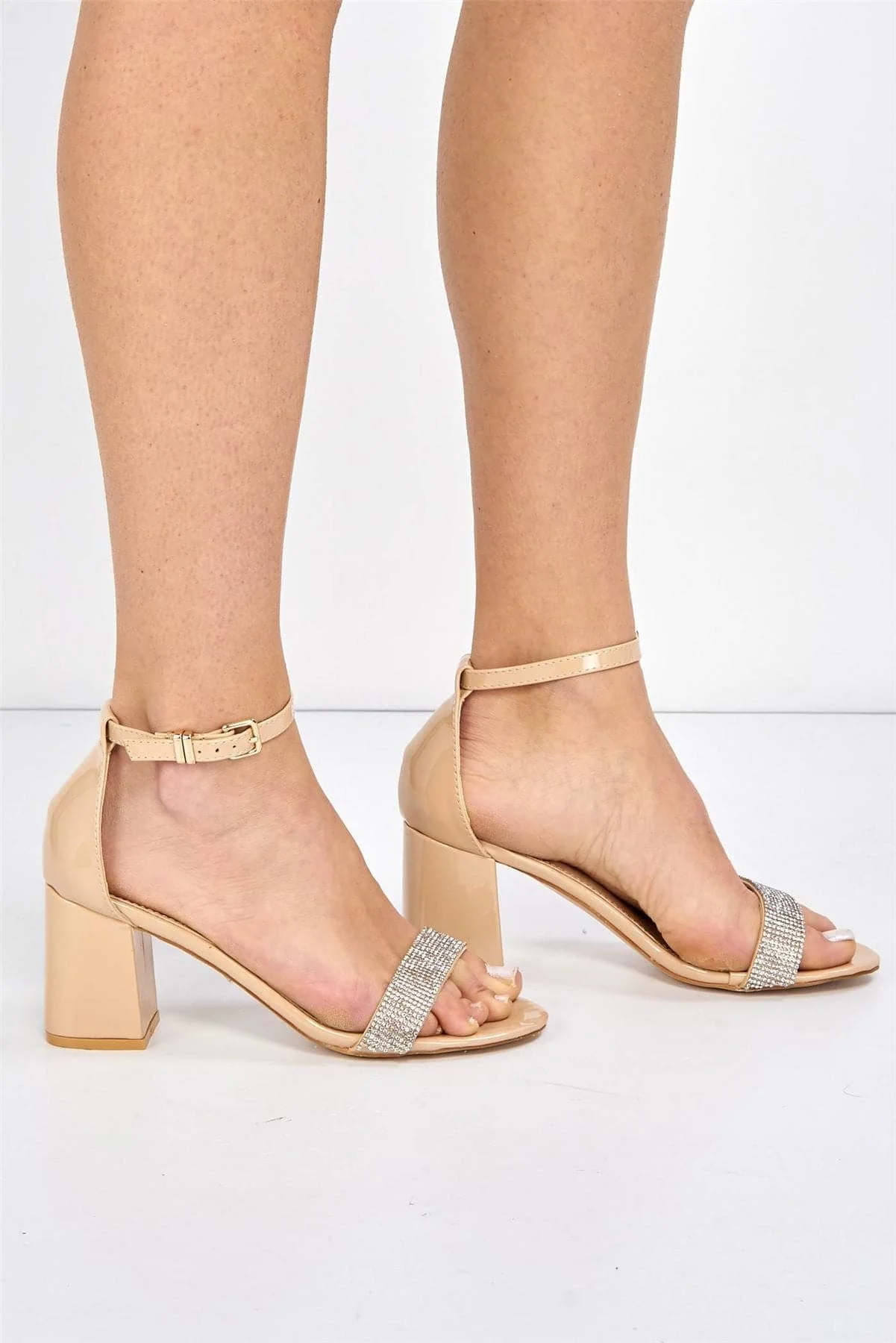 Asti Block Heel Ankle Strap Sandal in Nude - Image 3