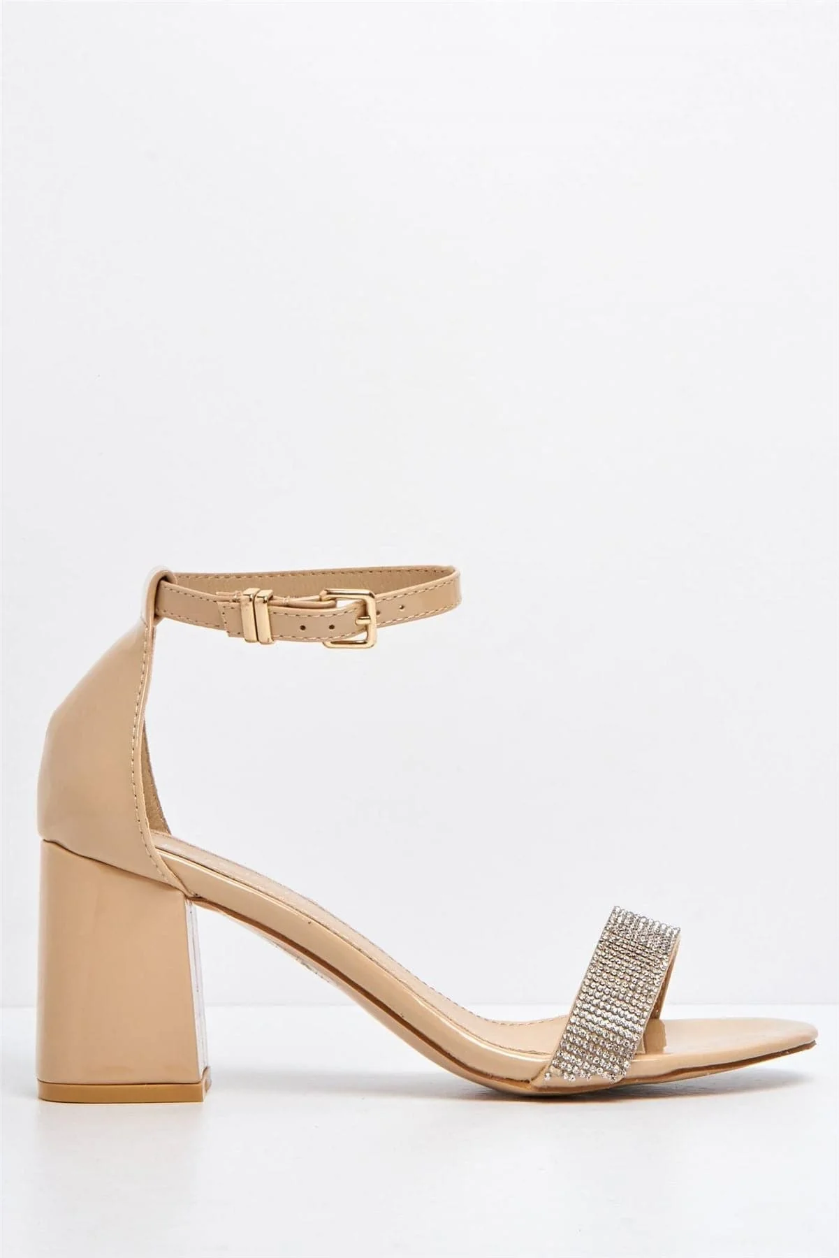 Asti Block Heel Ankle Strap Sandal in Nude - Image 4