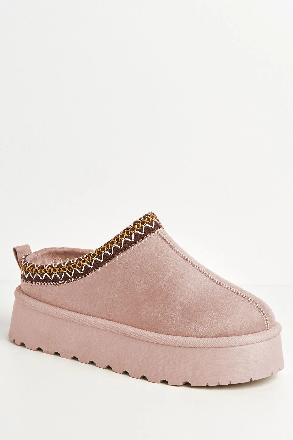 Astri Faux Fur Lining Knit Pattern Detail Flatform Slippers in Blush - Image 4