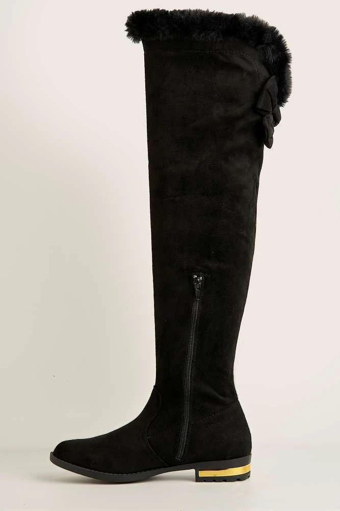 Atalia Faux Fur Collar Gold trim Calf Boots in Black - Image 5