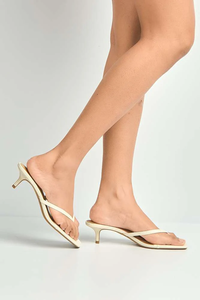 Atara Toe -Post Kitten Heel Mules in Beige - Image 3
