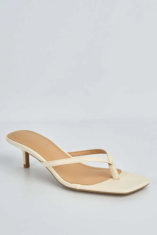 Atara Toe -Post Kitten Heel Mules in Beige - Image 4