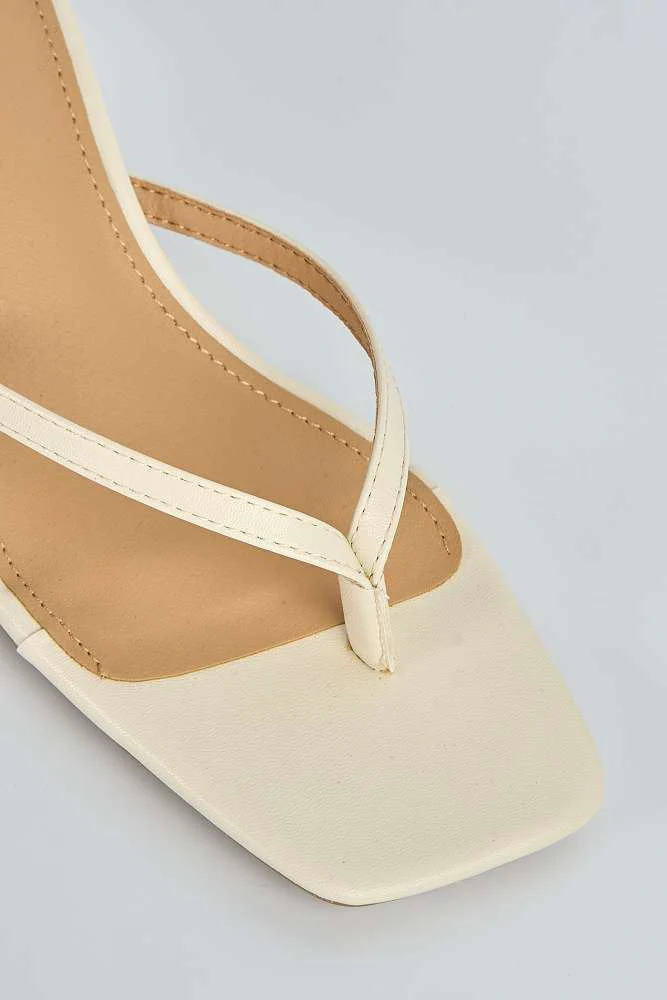 Atara Toe -Post Kitten Heel Mules in Beige - Image 5