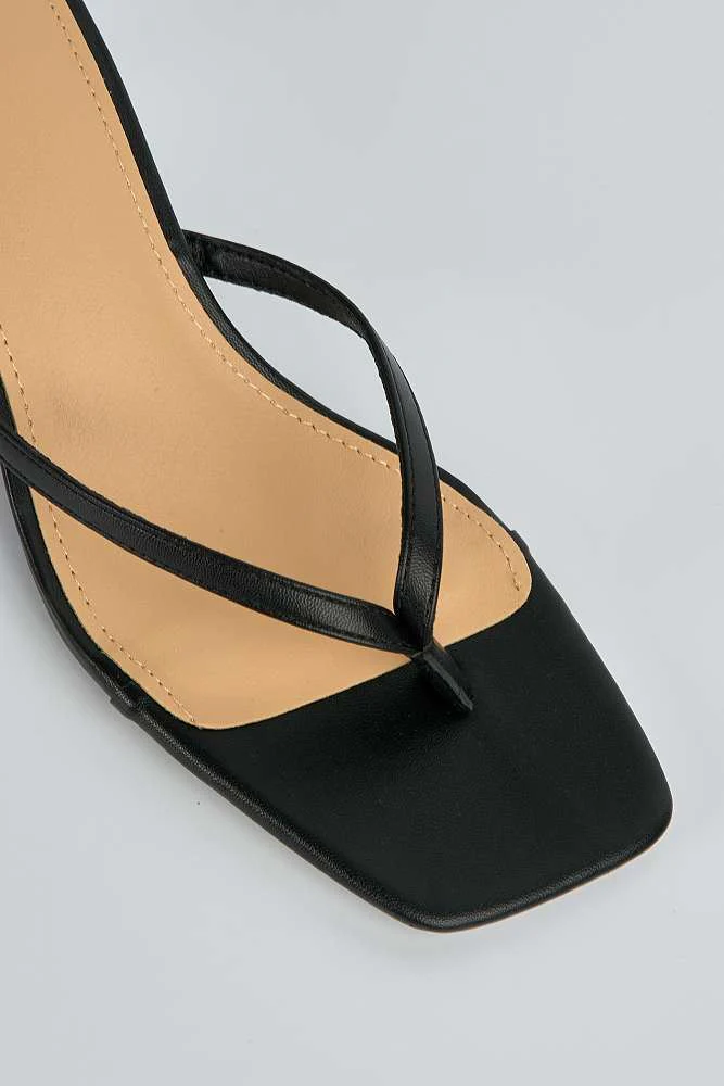 Atara Toe -Post Kitten Heel Mules in Black - Image 5