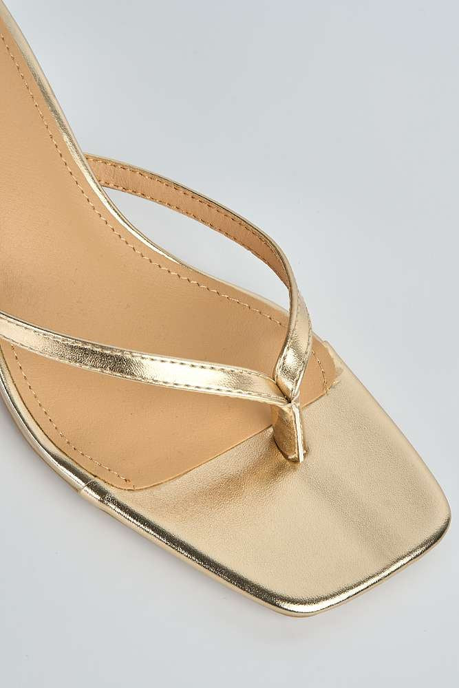 Atara Toe -Post Kitten Heel Mules in Gold - Image 5