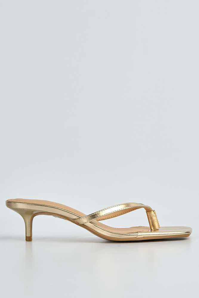 Atara Toe -Post Kitten Heel Mules in Gold - Image 6