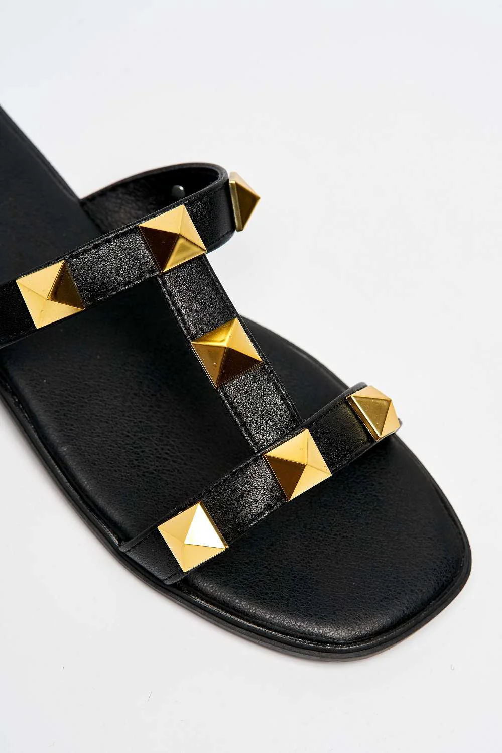 Athena Studded 2 Strap Sliders in Black - Image 4