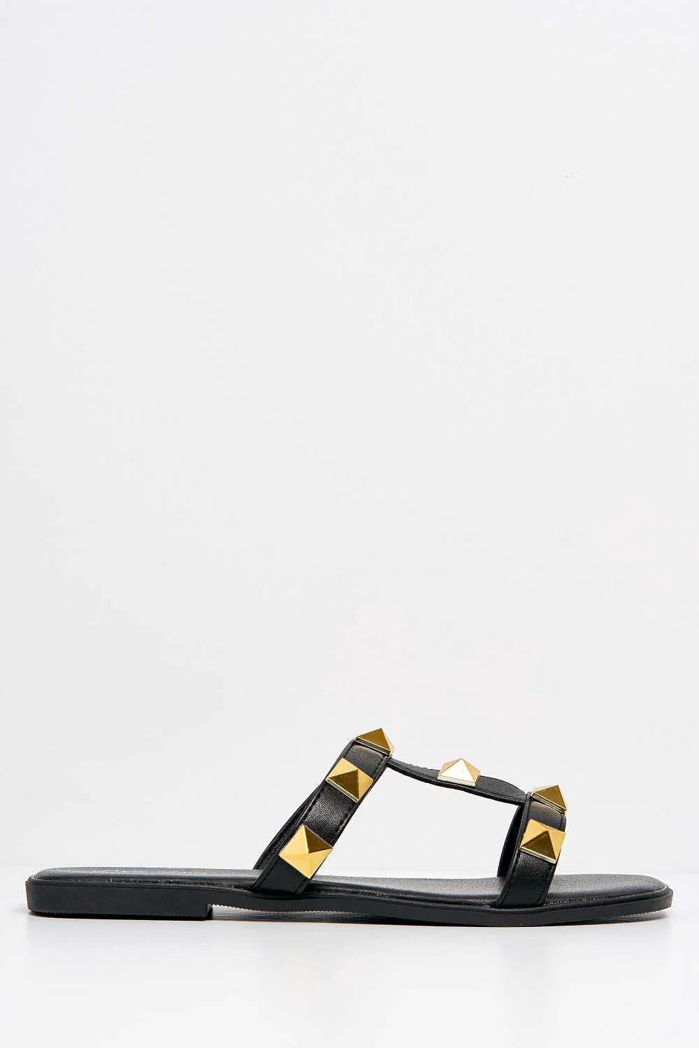 Athena Studded 2 Strap Sliders in Black - Image 5