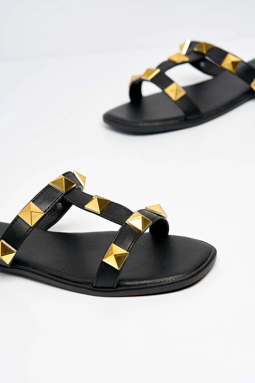 Athena Studded 2 Strap Sliders in Black - Image 6