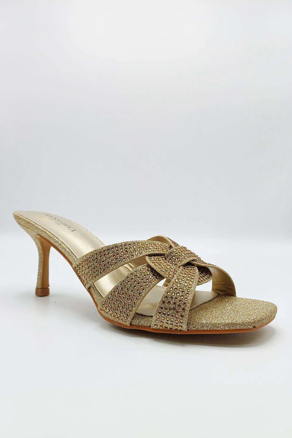 Aurelia Diamante Embellished 3 Strap Mule in Gold - Image 5