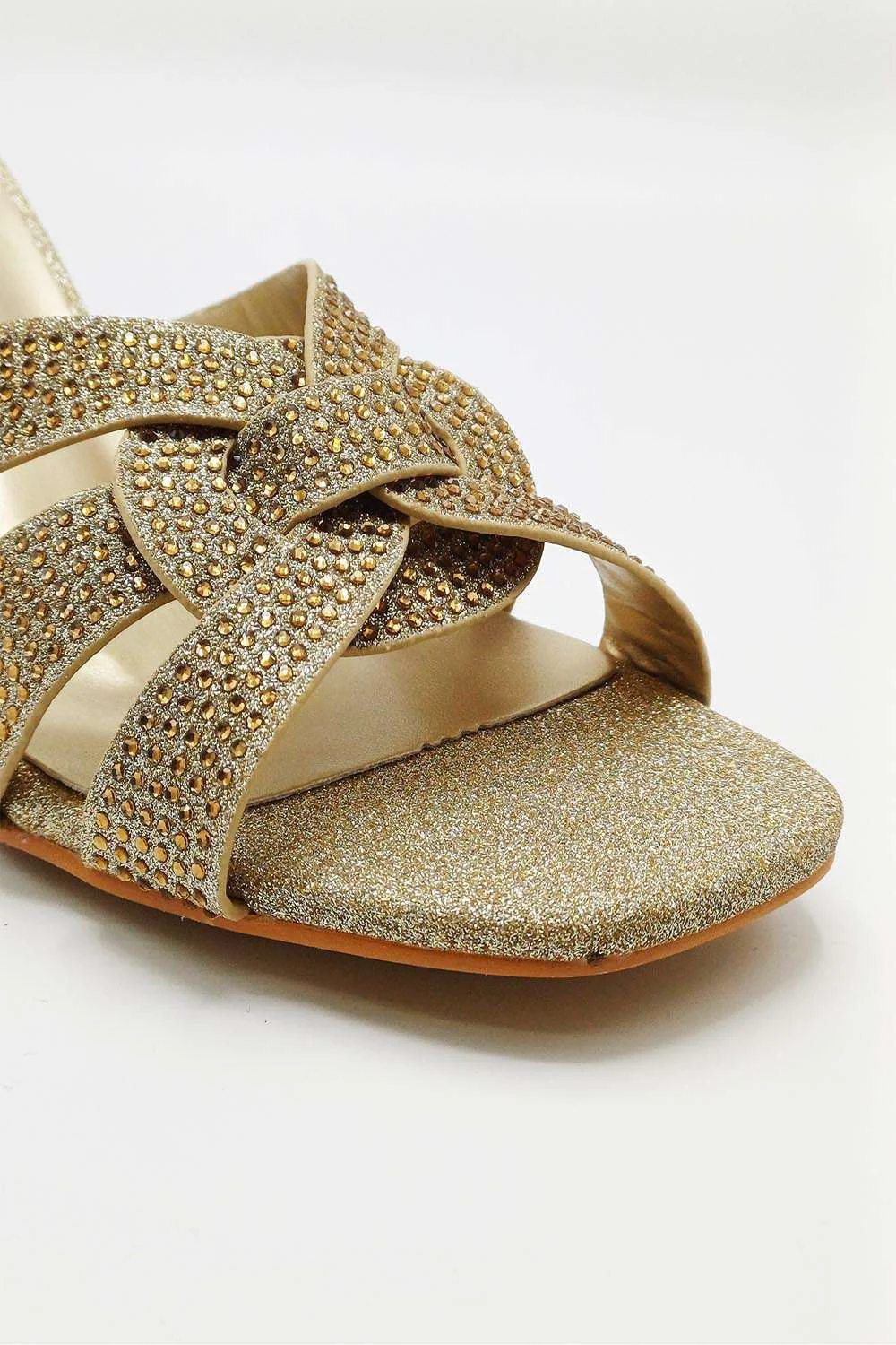 Aurelia Diamante Embellished 3 Strap Mule in Gold - Image 6