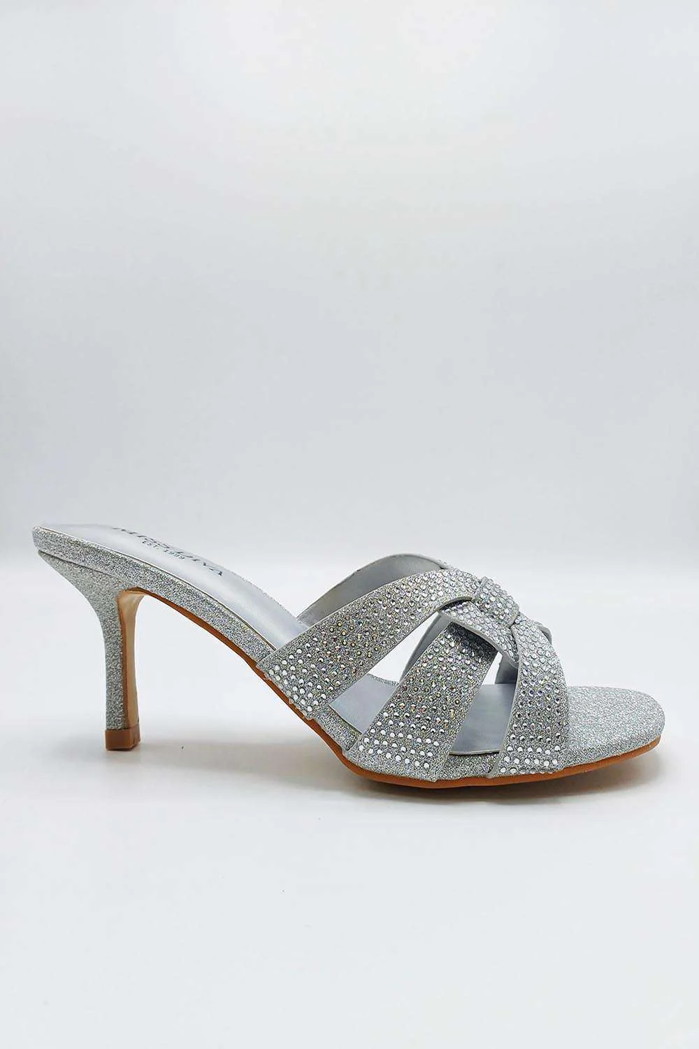 Aurelia Diamante Embellished 3 Strap Mule in Silver - Image 5