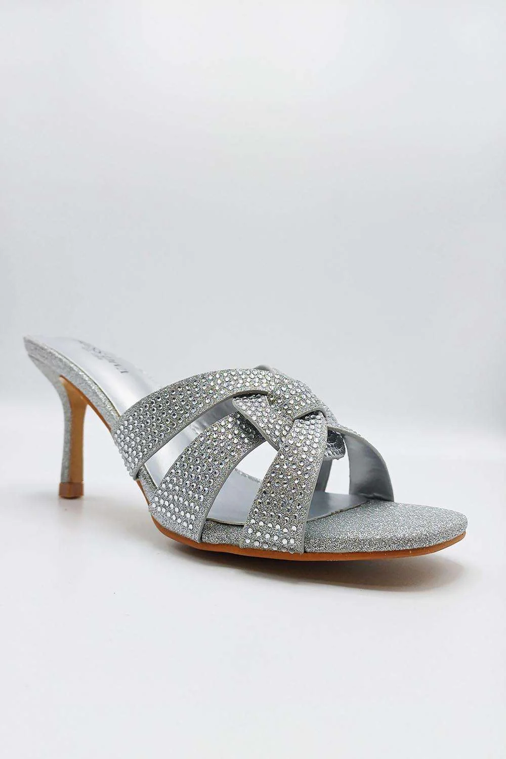 Aurelia Diamante Embellished 3 Strap Mule in Silver - Image 6