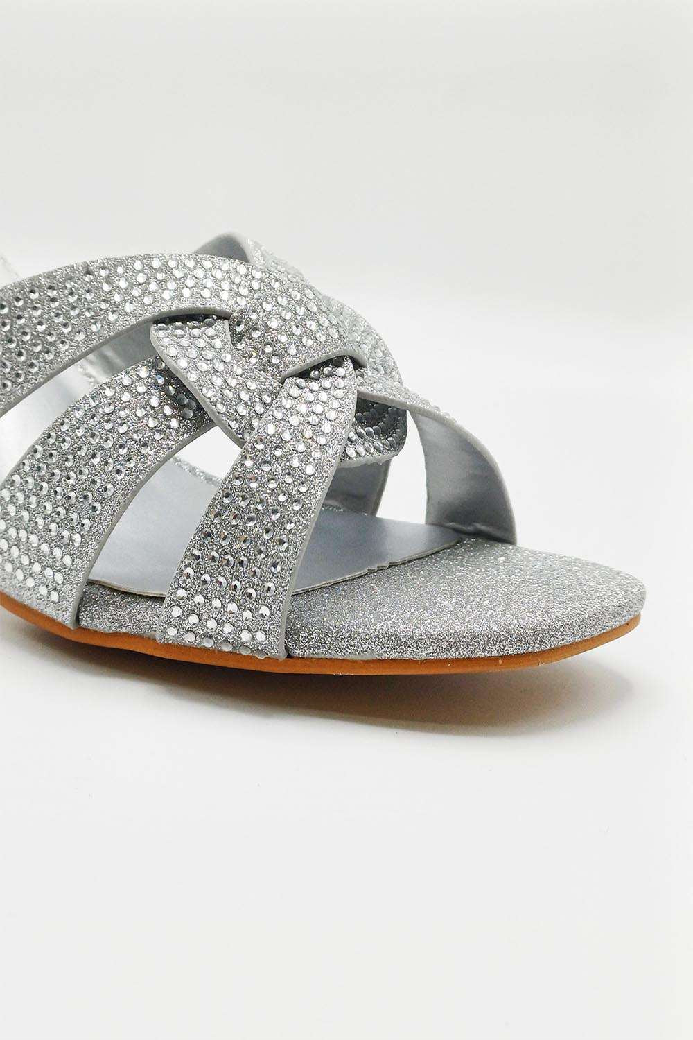 Aurelia Diamante Embellished 3 Strap Mule in Silver - Image 7